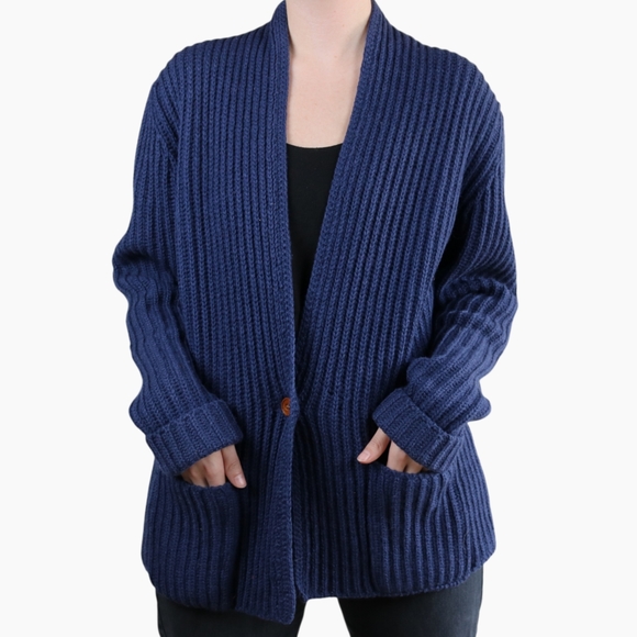 Vintage | Susan Bristol 100% Wool Cardigan Ribbed Knit Blue - Picture 2 of 16